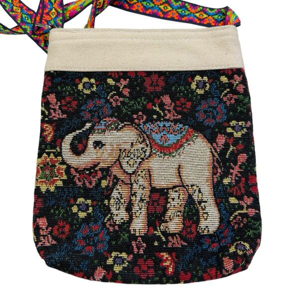 Elephant Tapestry Mid Size Shoulder Crossbody Bag Purse Retro Bohemian 90 Hippie - Picture 3 of 10
